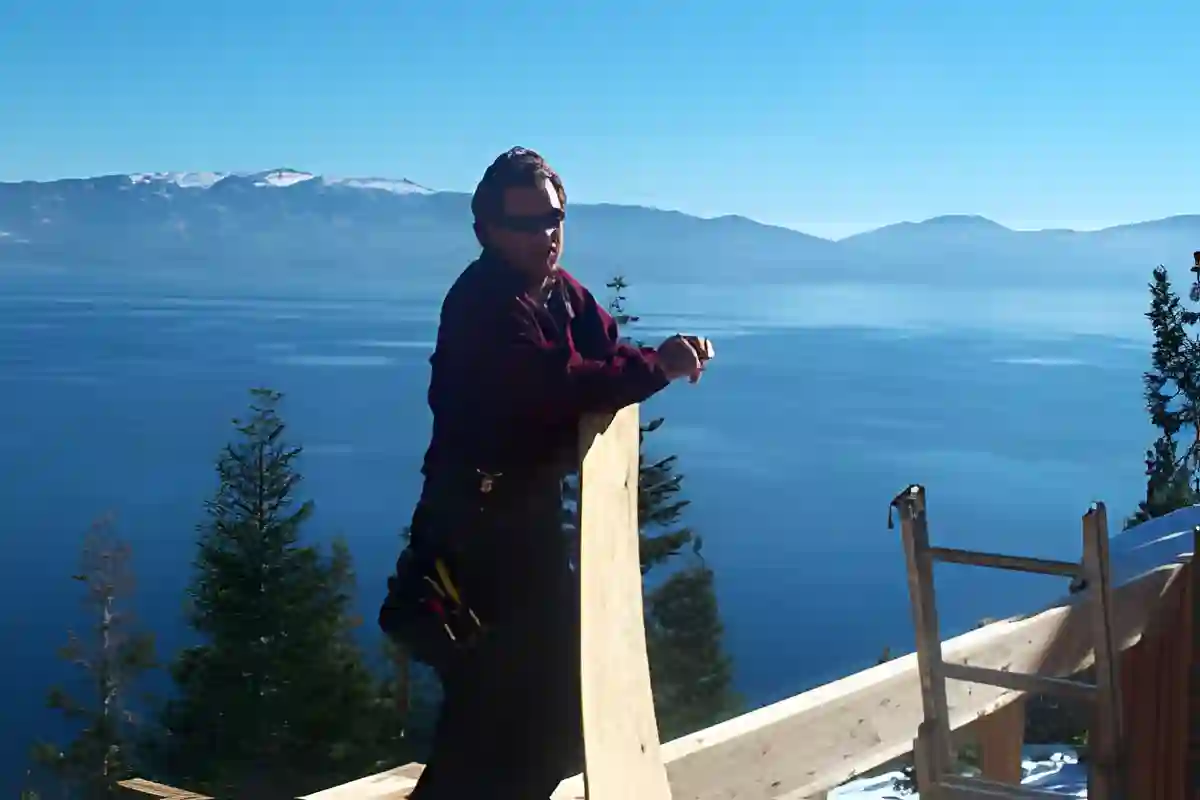 Eric Bervid working above Lake Tahoe